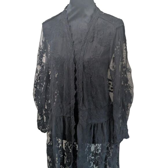 STACCATO Black Lace Duster Kimono Large L Gothic Romantic Whimsigoth Cardigan - Picture 2 of 9
